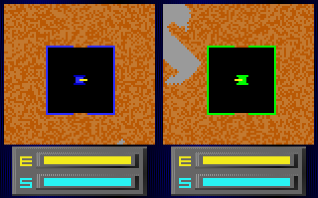 Original DOS Tunneler screenshot with both tanks in their bases