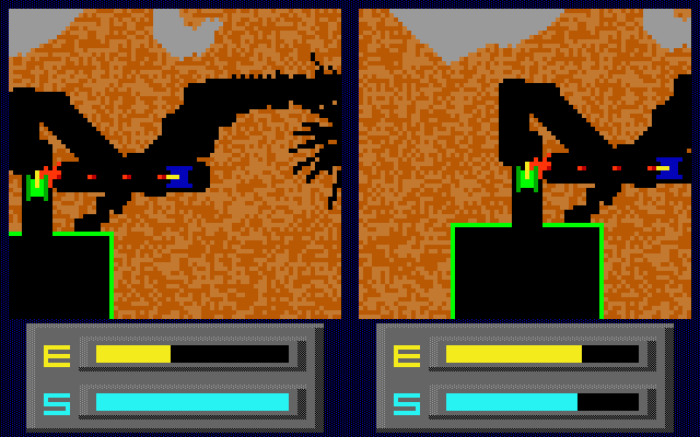 Original DOS Tunneler split-screen tunnel combat view